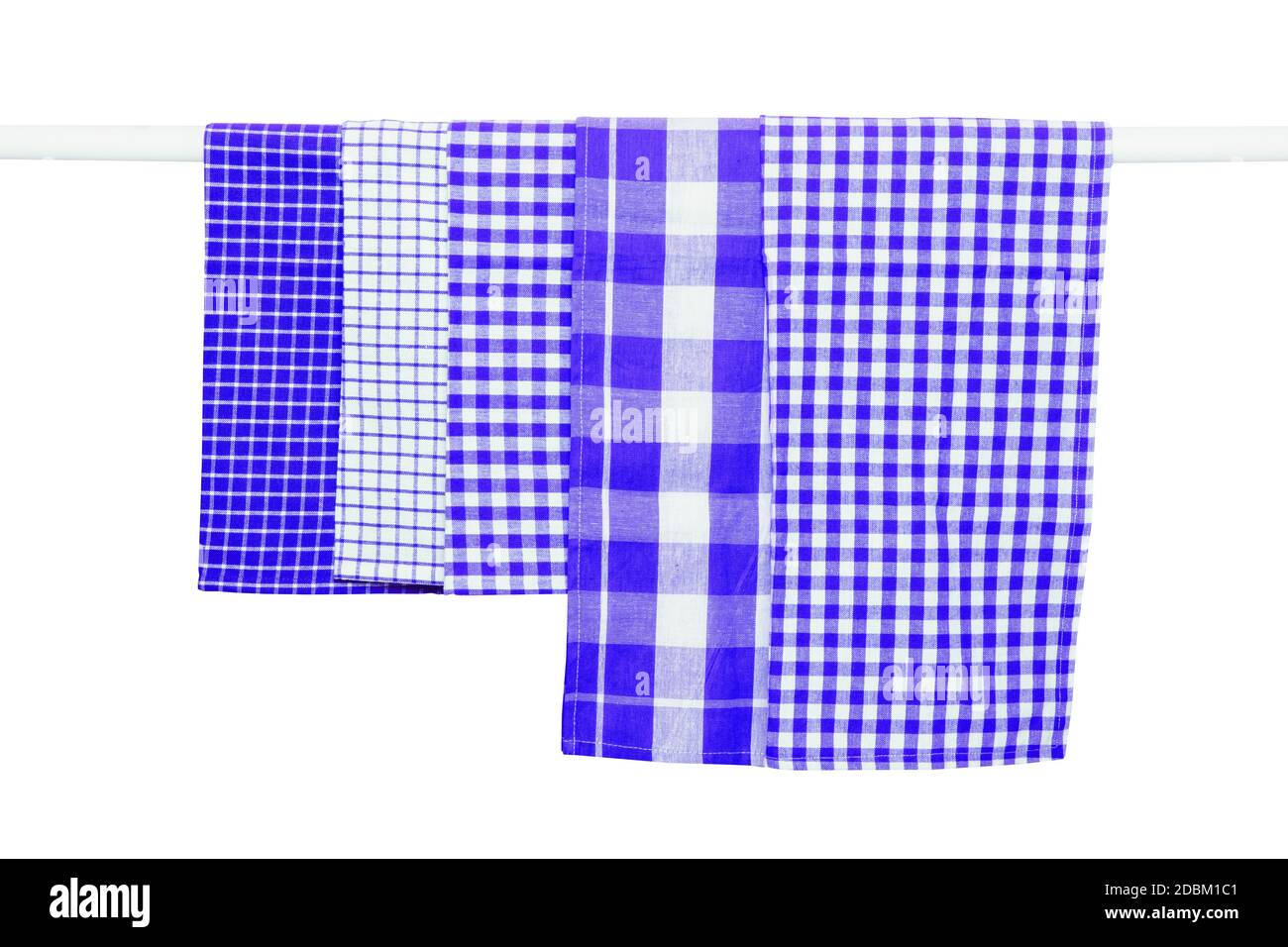 https://c8.alamy.com/comp/2DBM1C1/hanging-towels-isolated-closeup-of-various-blue-checkered-kitchen-towels-hang-on-a-clothes-rail-isolated-on-a-white-background-2DBM1C1.jpg