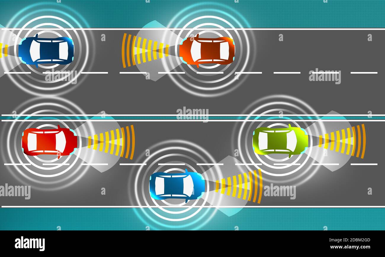 Autopilot concept with cars with sensing and communication, 3d