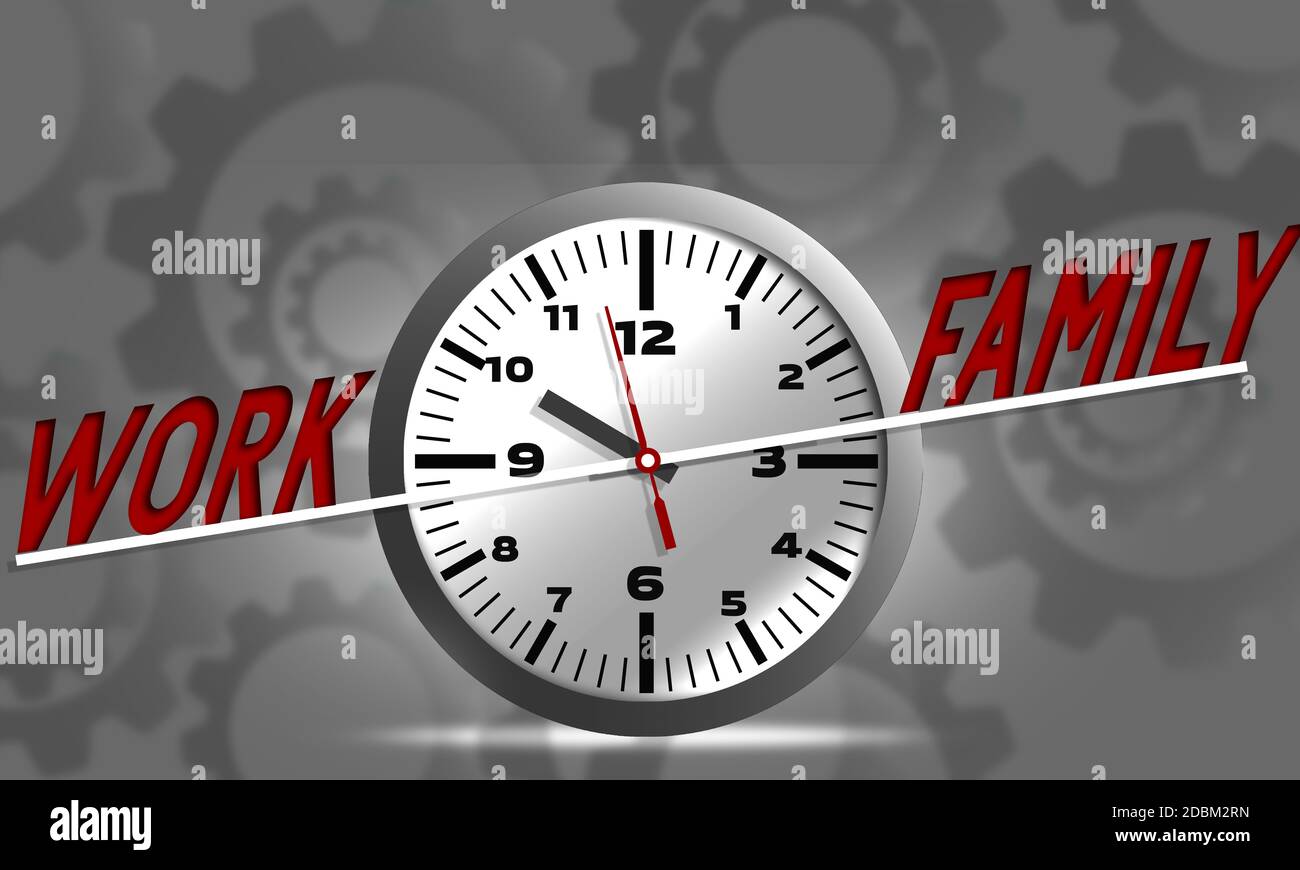 Work life balance concept with clock, 3d rendering Stock Photo - Alamy