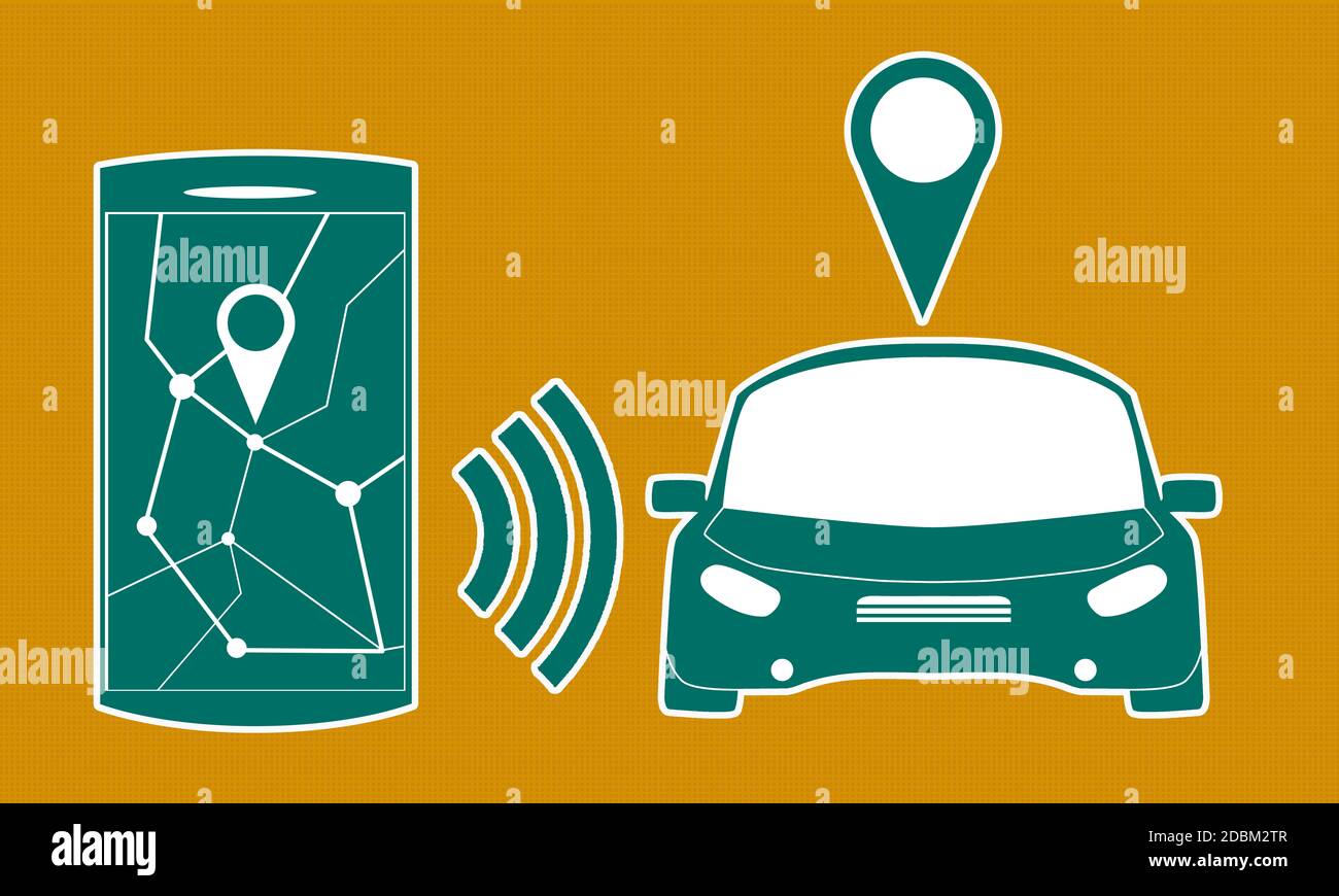 Connected car sharing service controlled via smartphone, 3d rendering Stock Photo
