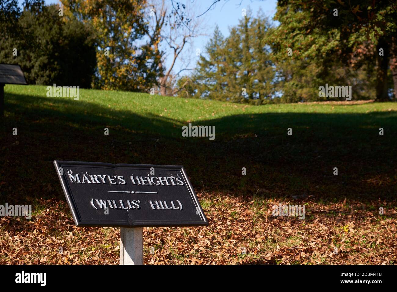 A sign detailing the location of the Civil War battle site, Marye's Heights. At Fredericksburg & Spotsylvania National Military Park, Virginia. Stock Photo