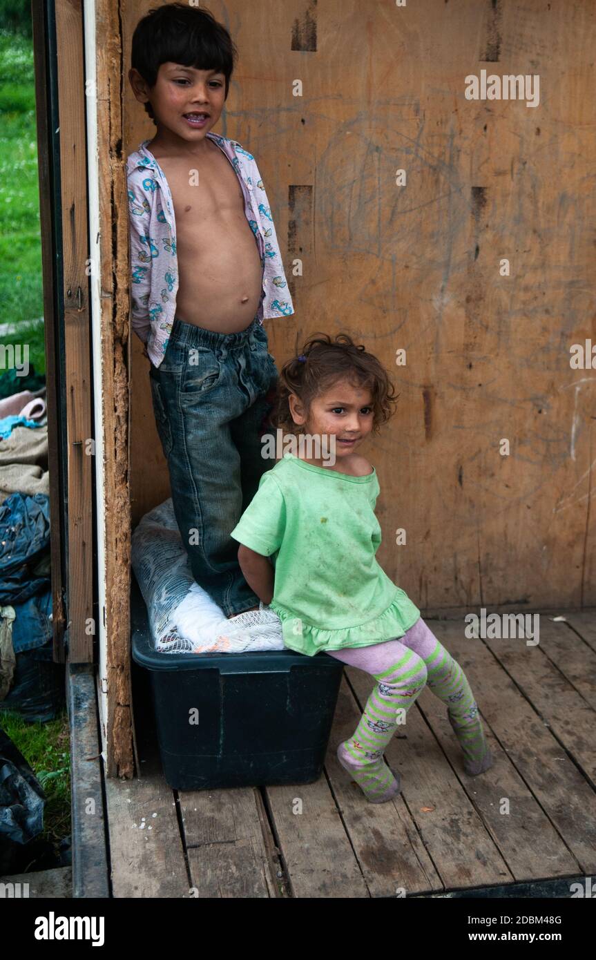 5/16/2018. Lomnicka, Slovakia. Roma community in the heart of Slovakia, living in horrible conditions. Portrait of child. Stock Photo