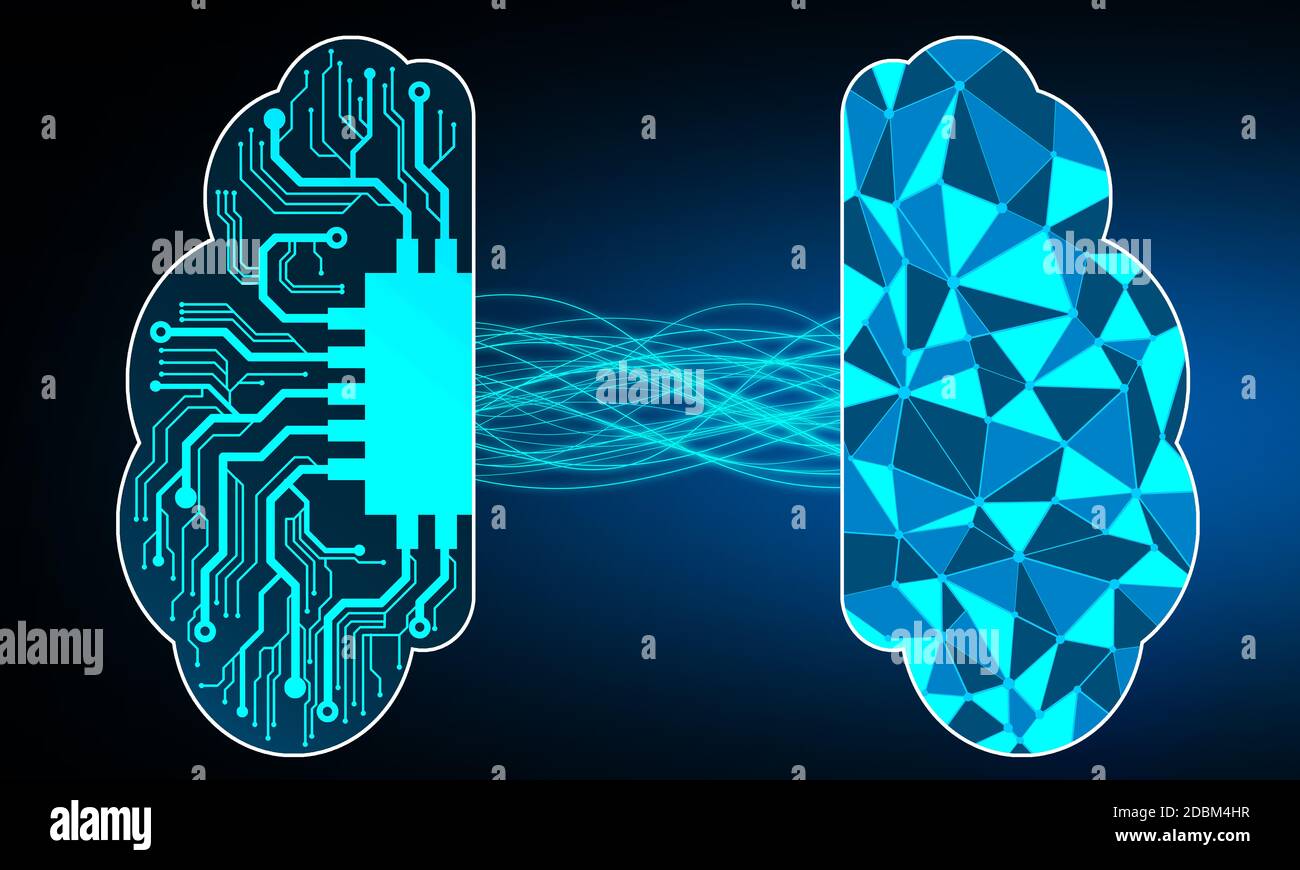 Human brain versus cyber brain, 3d rendering Stock Photo - Alamy