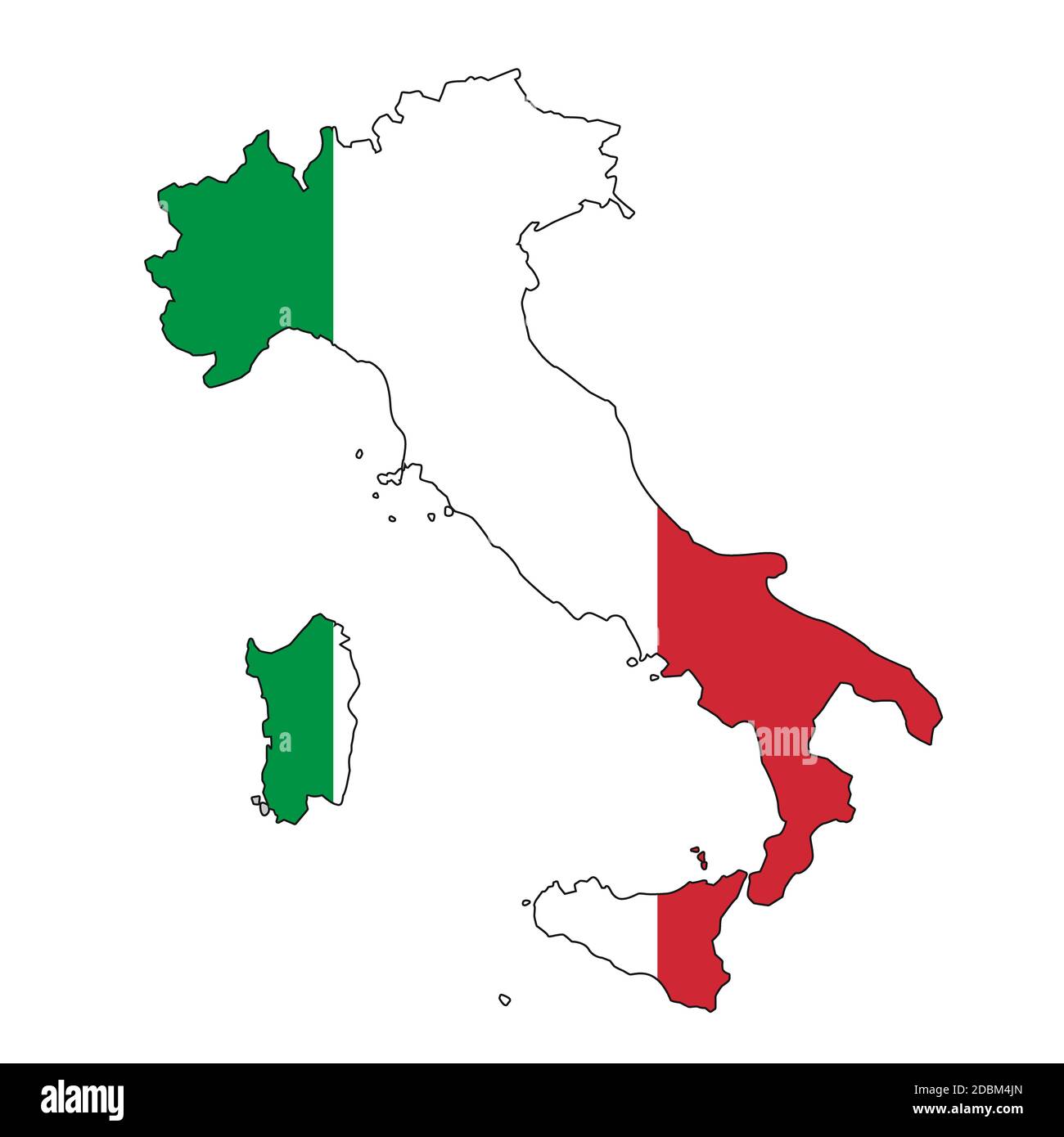 Italy map with color of their flag, 3d rendering Stock Photo