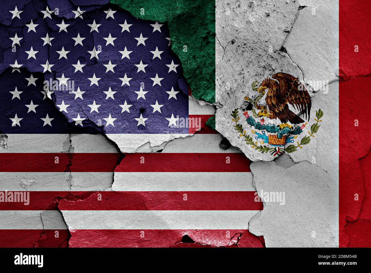 flags of USA and Mexico painted on cracked wall Stock Photo - Alamy
