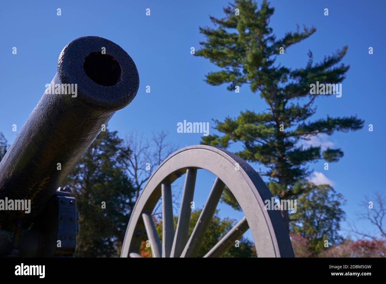 Detail of a canon on the bluff of Marye's Heights, near the cemetery. At Fredericksburg & Spotsylvania National Military Park, Virginia. Stock Photo
