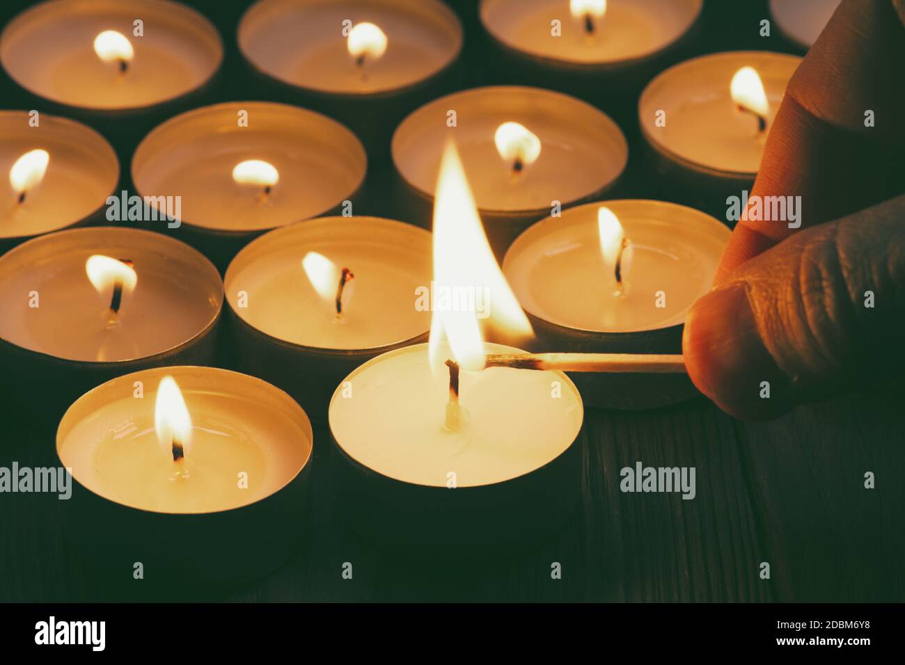 Burning candles. Shallow depth of field. Many christmas candles burning