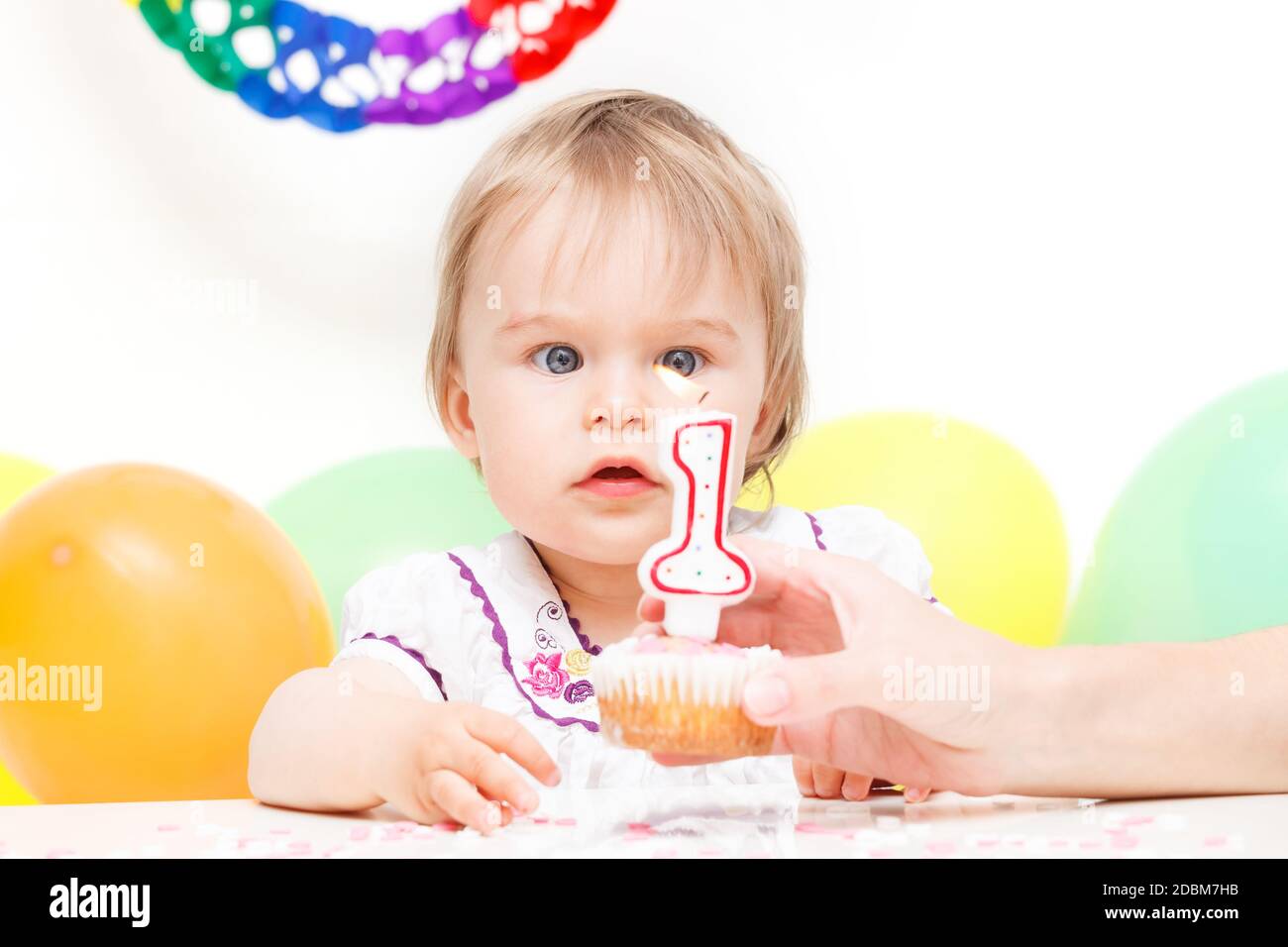 Little girl celebrating her first birthday Stock Photo Alamy