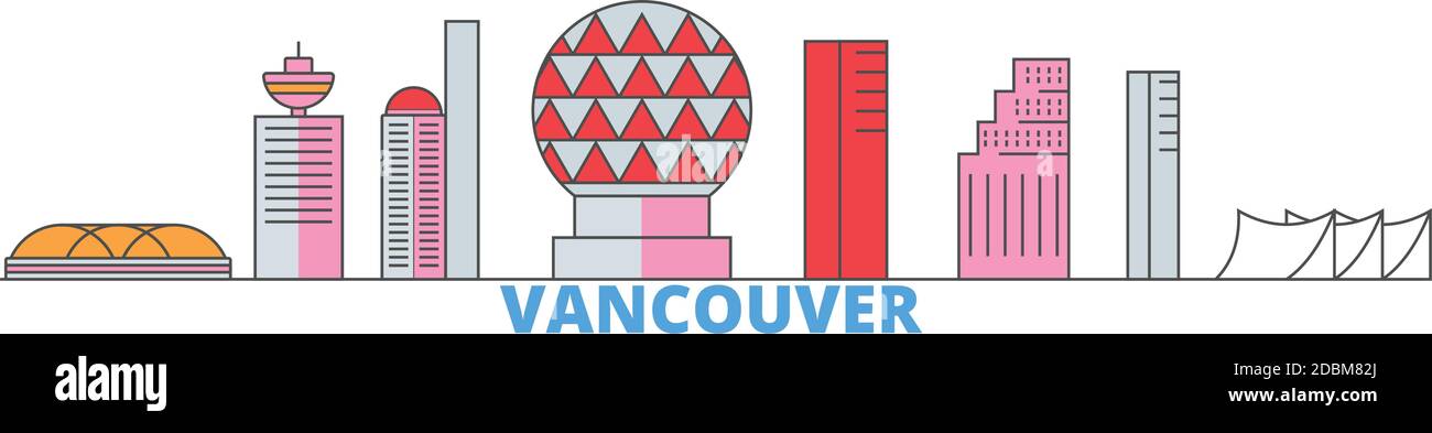 Canada, Vancouver City line cityscape, flat vector. Travel city ...