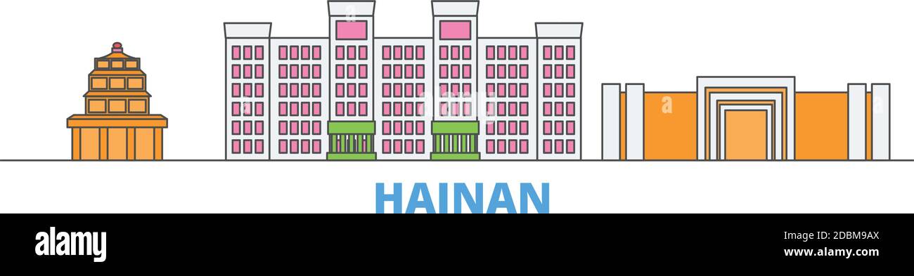 China, Hainan line cityscape, flat vector. Travel city landmark ...