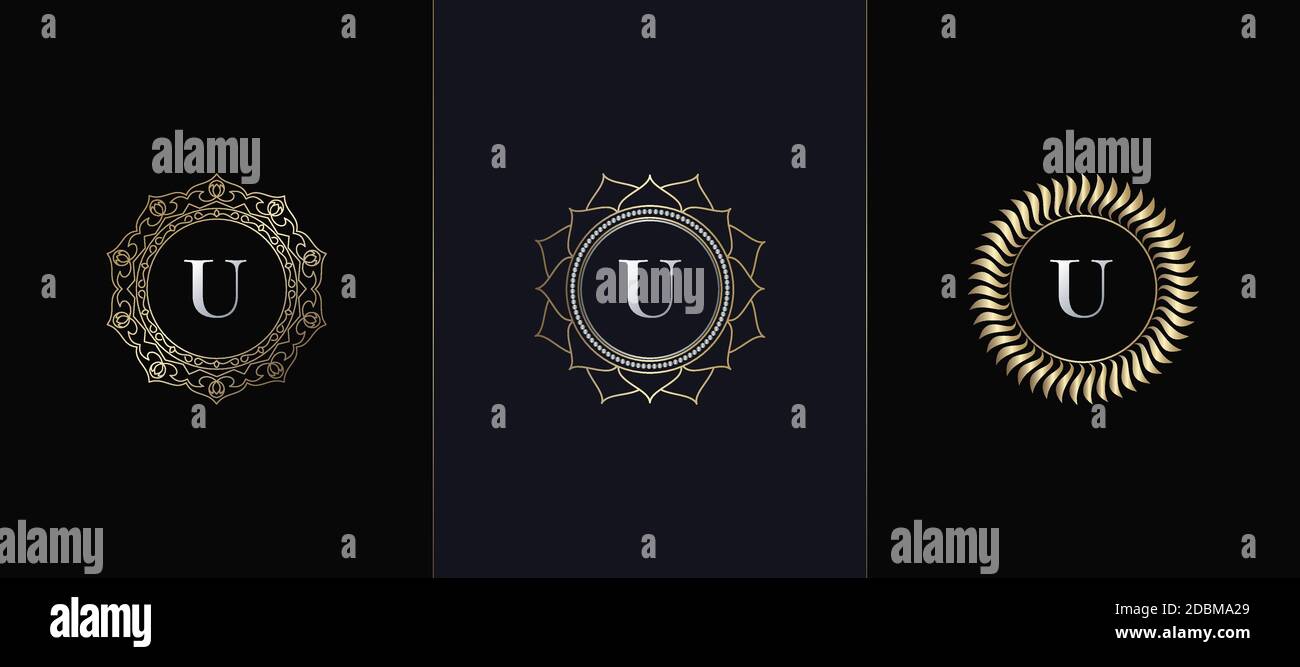 Golden Emblem Letter U Luxury Decoration Initial Logo Icon, Elegance ...