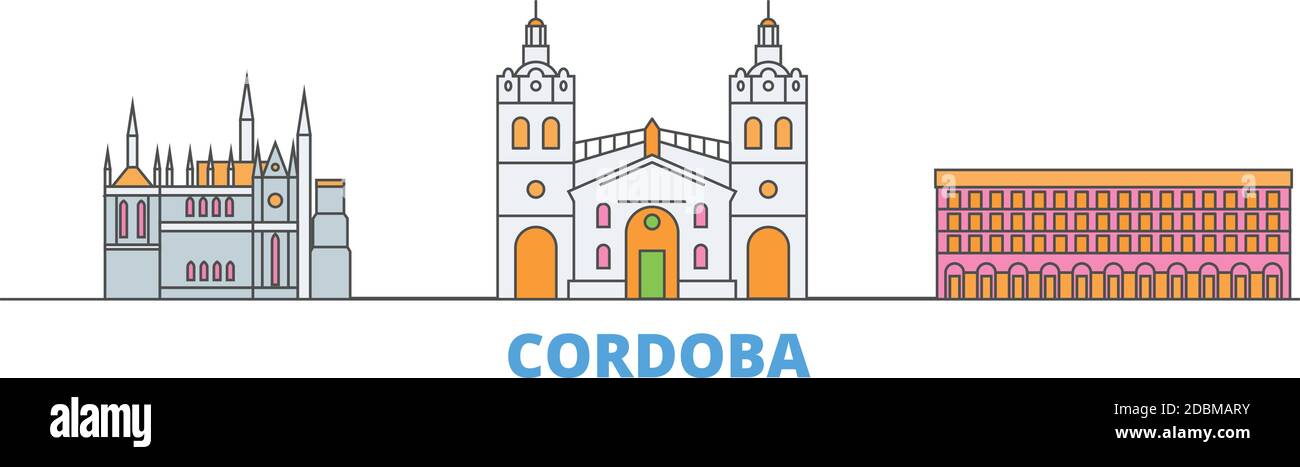 Argentina, Cordoba line cityscape, flat vector. Travel city landmark, oultine illustration, line world icons Stock Vector