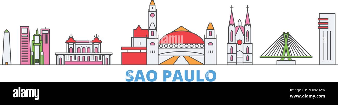Brazil, Sao Paulo line cityscape, flat vector. Travel city landmark, oultine illustration, line world icons Stock Vector