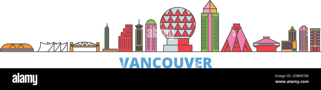 Canada, Vancouver line cityscape, flat vector. Travel city landmark, oultine illustration, line world icons Stock Vector