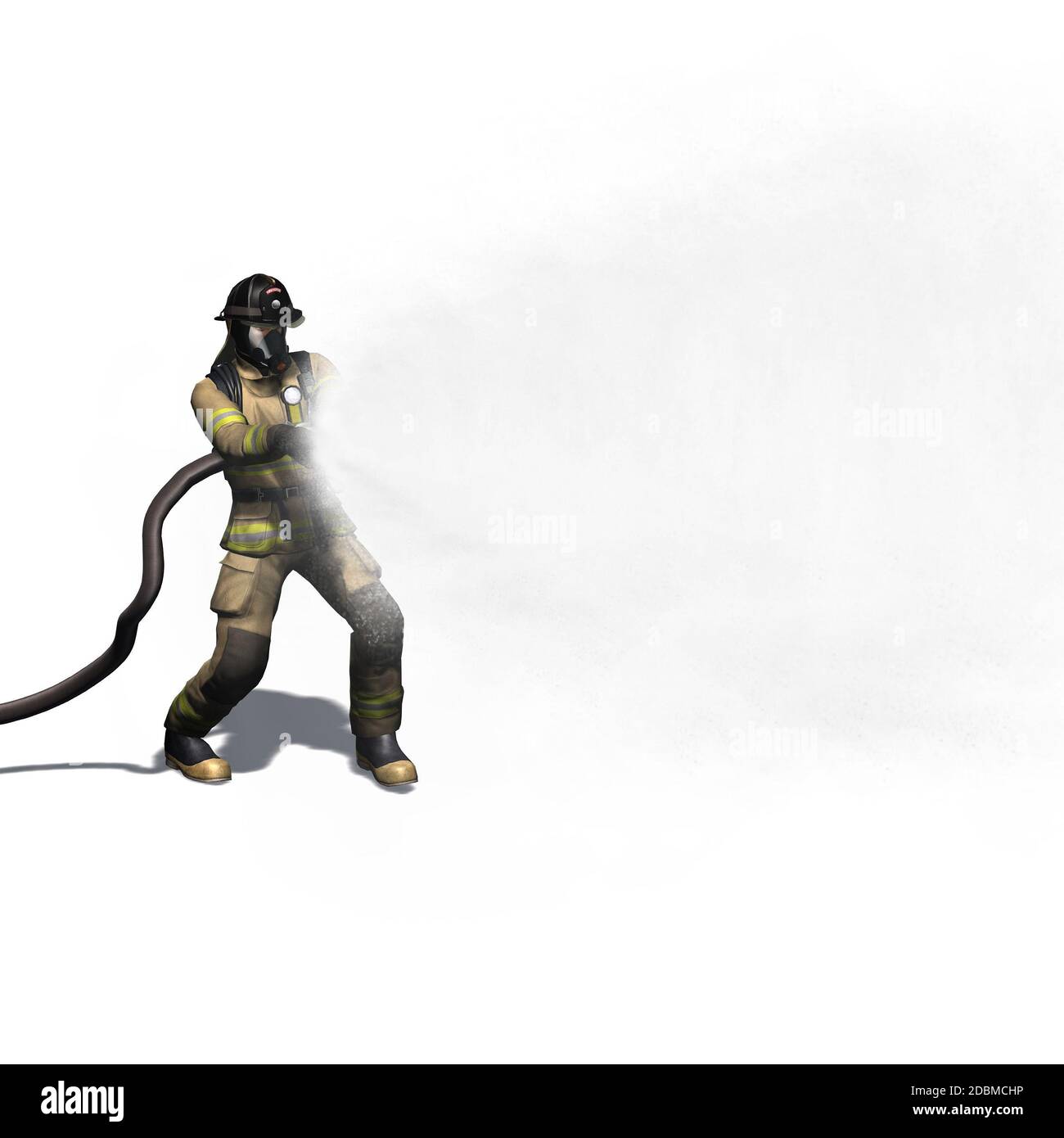 Fire fighter with water hose - isolated on white background Stock Photo ...