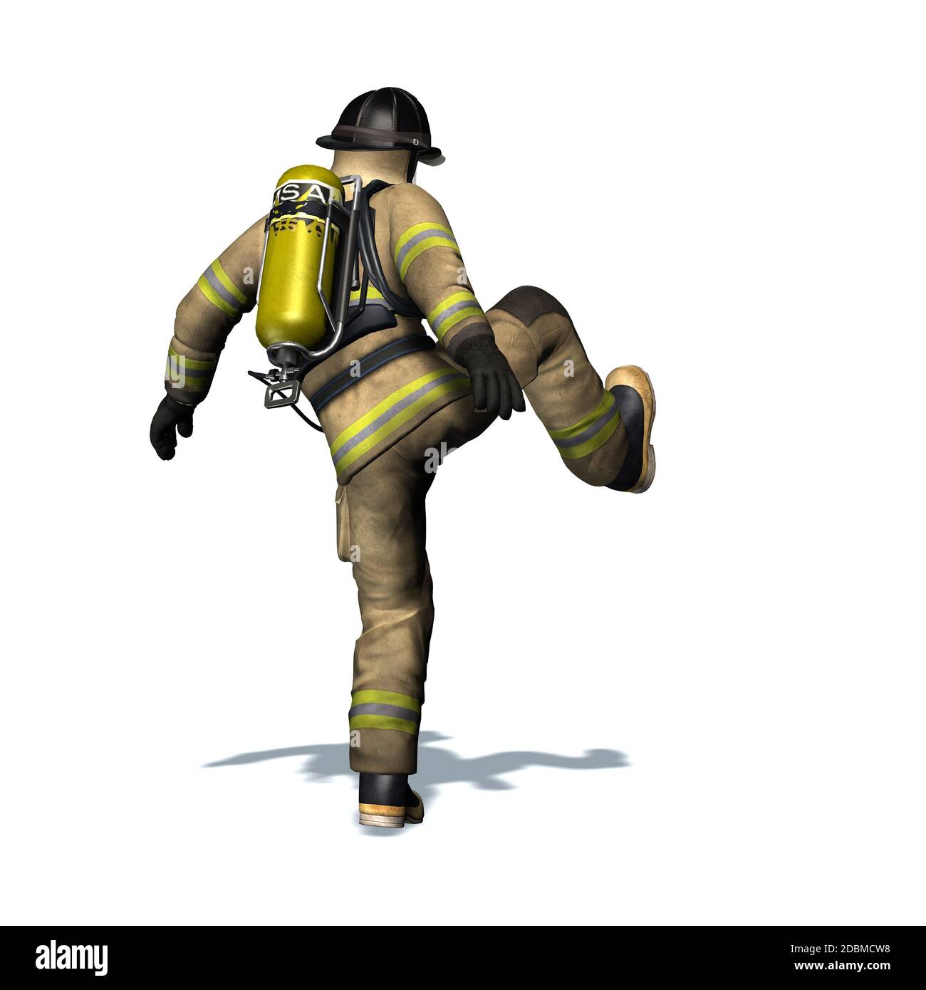 Fire Fighter Kicks The Door Open Isolated On White Background Stock Photo Alamy