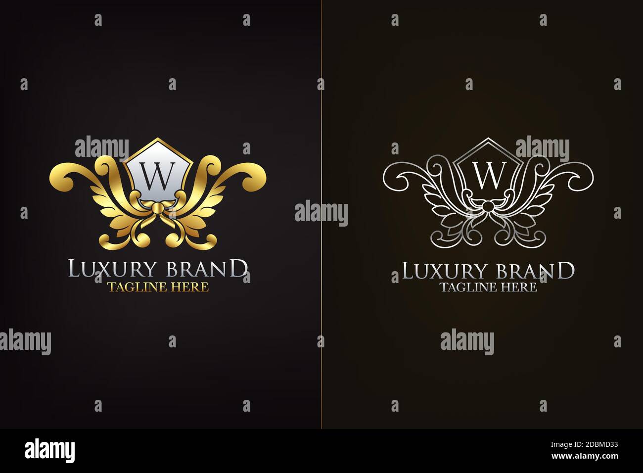 Golden Emblem Letter W Luxury Decoration Initial Logo Icon, Elegance ...