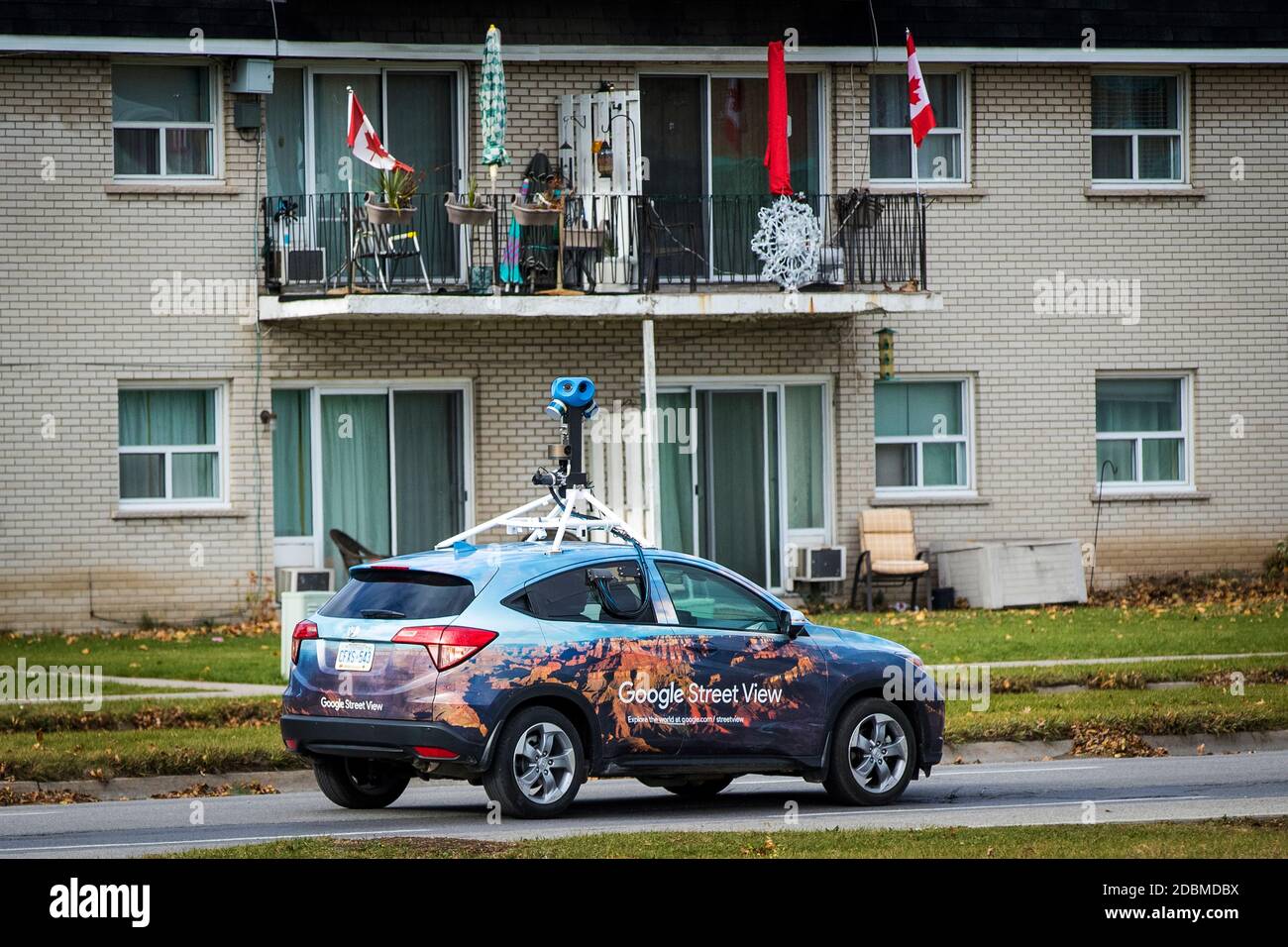 Google street view car with a 360 camera attached to the top in Kingston, Ontario on Tuesday, November 17, 2020. Stock Photo