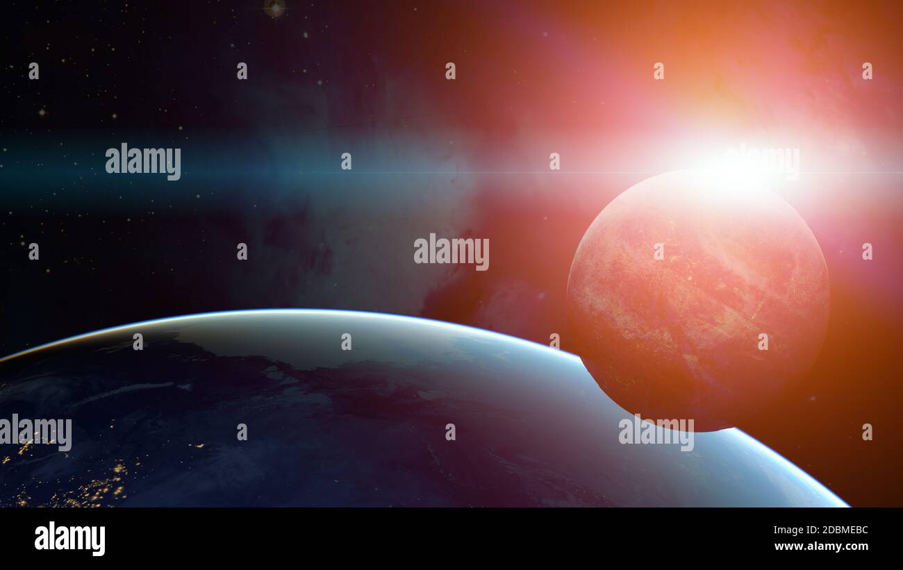 Exoplanets or Extrasolar planet with stars on nebula background. Elements of this image furnished by NASA Stock Photo