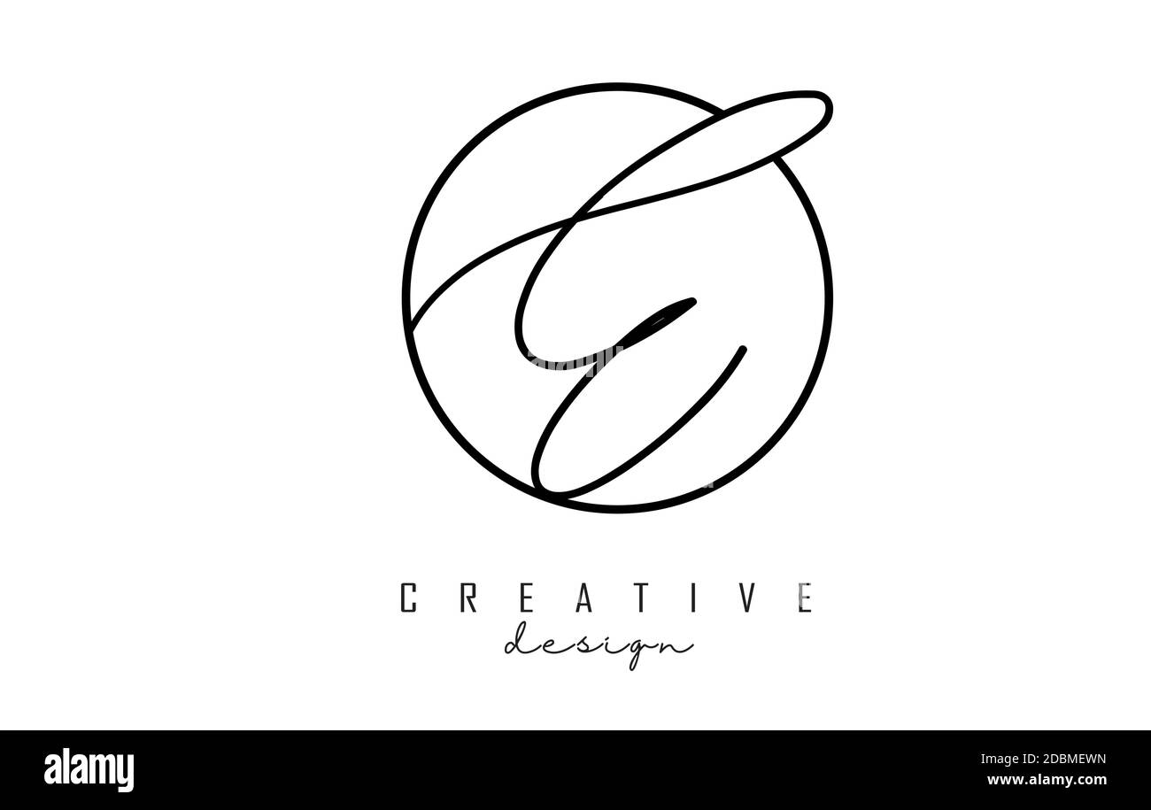 Handwriting letters E logo design with simple circle vector ...
