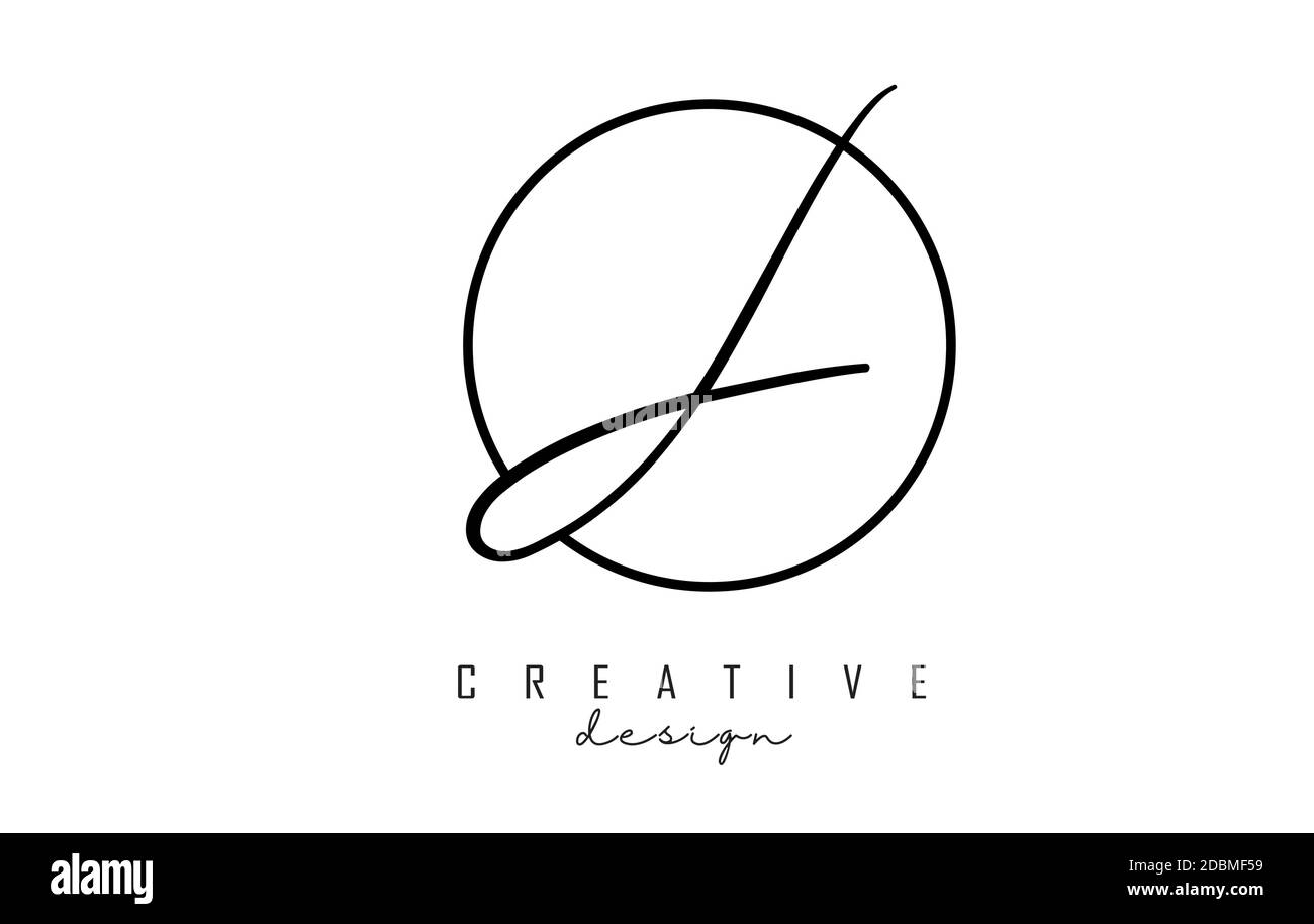 Handwriting letters J logo design with simple circle vector ...