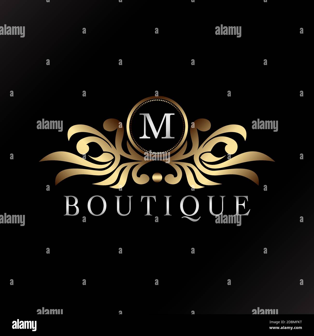 Letter M Logo Gold Luxury Boutique Badge Decorative Ornate Elegance ...