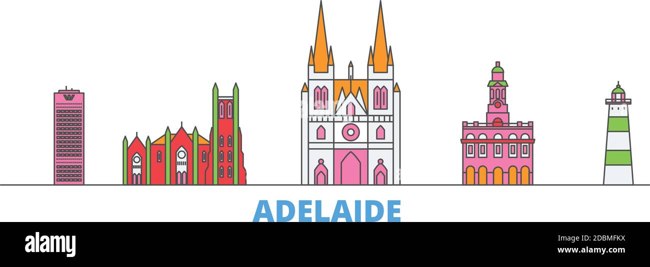Australia, Adelaide line cityscape, flat vector. Travel city landmark, oultine illustration, line world icons Stock Vector