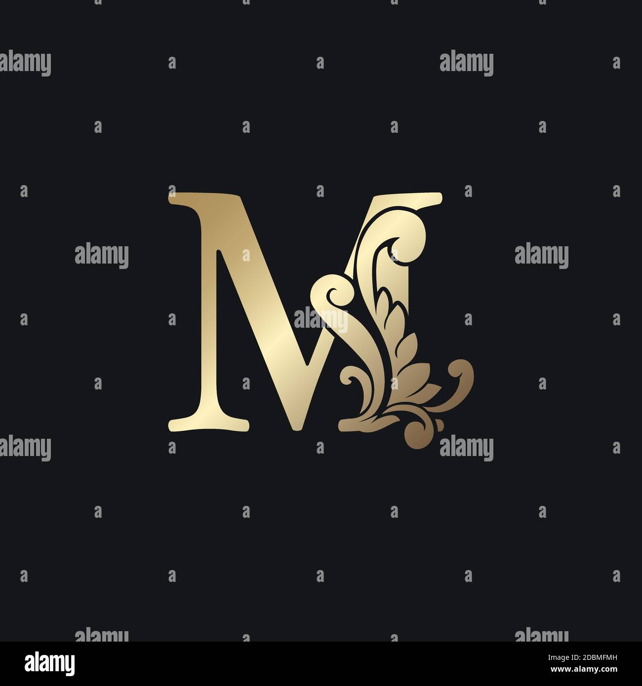 Gold royal shield m letter logo graceful elegant Vector Image