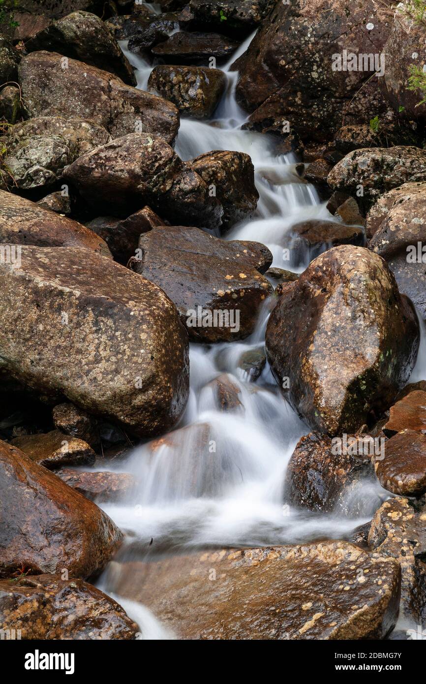 Waterfall at Llyn Crafnant, Snowdonia, North Wales Stock Photo