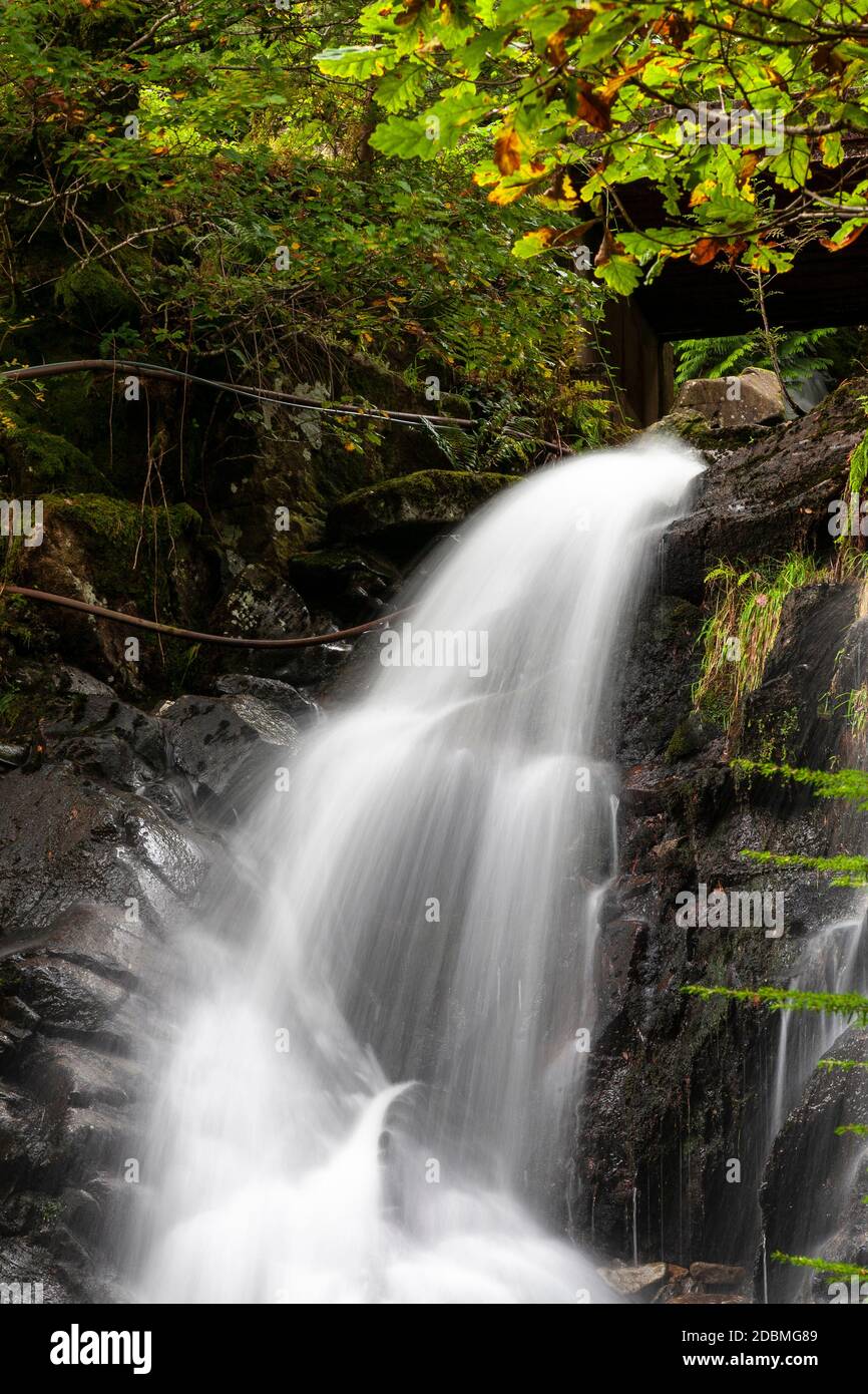 Waterfall at Llyn Crafnant, Snowdonia, North Wales Stock Photo