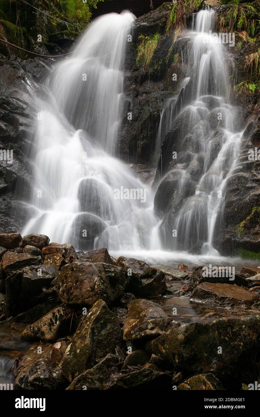 Waterfall at Llyn Crafnant, Snowdonia, North Wales Stock Photo