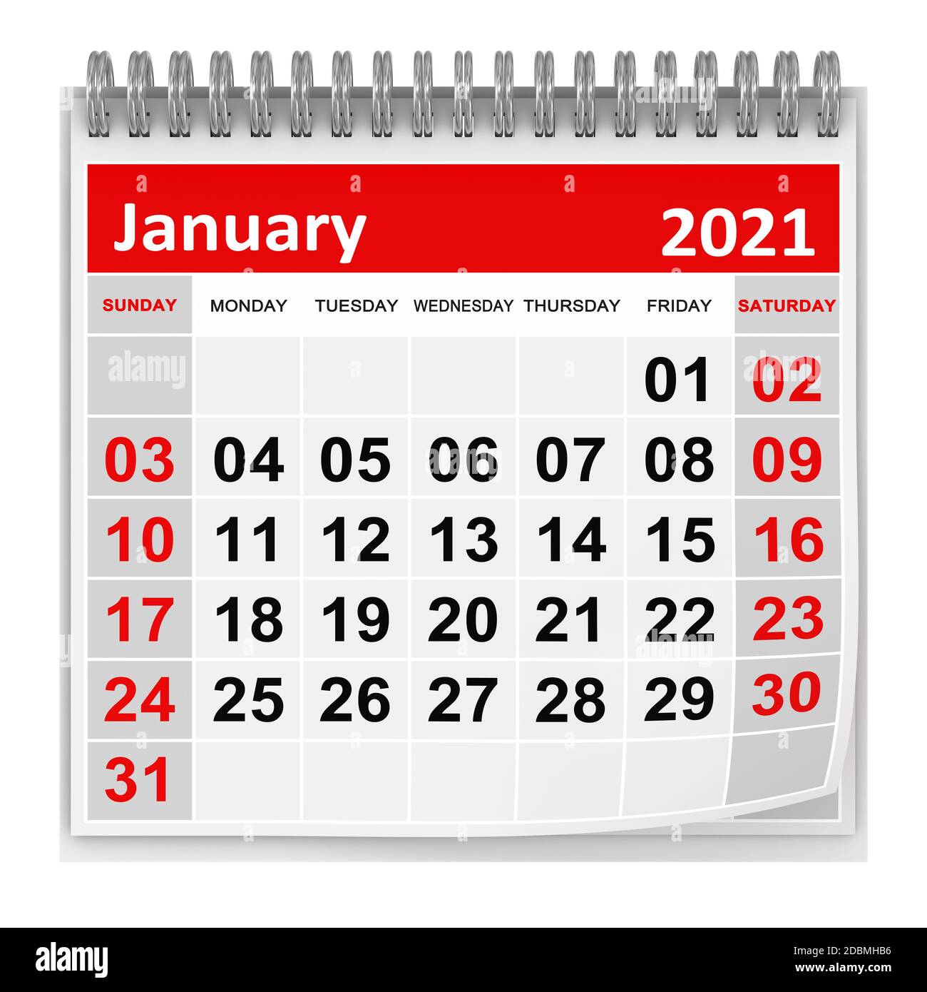 January 2021 , This is a 3d rendered computer generated image. Isolated on white. Stock Photo