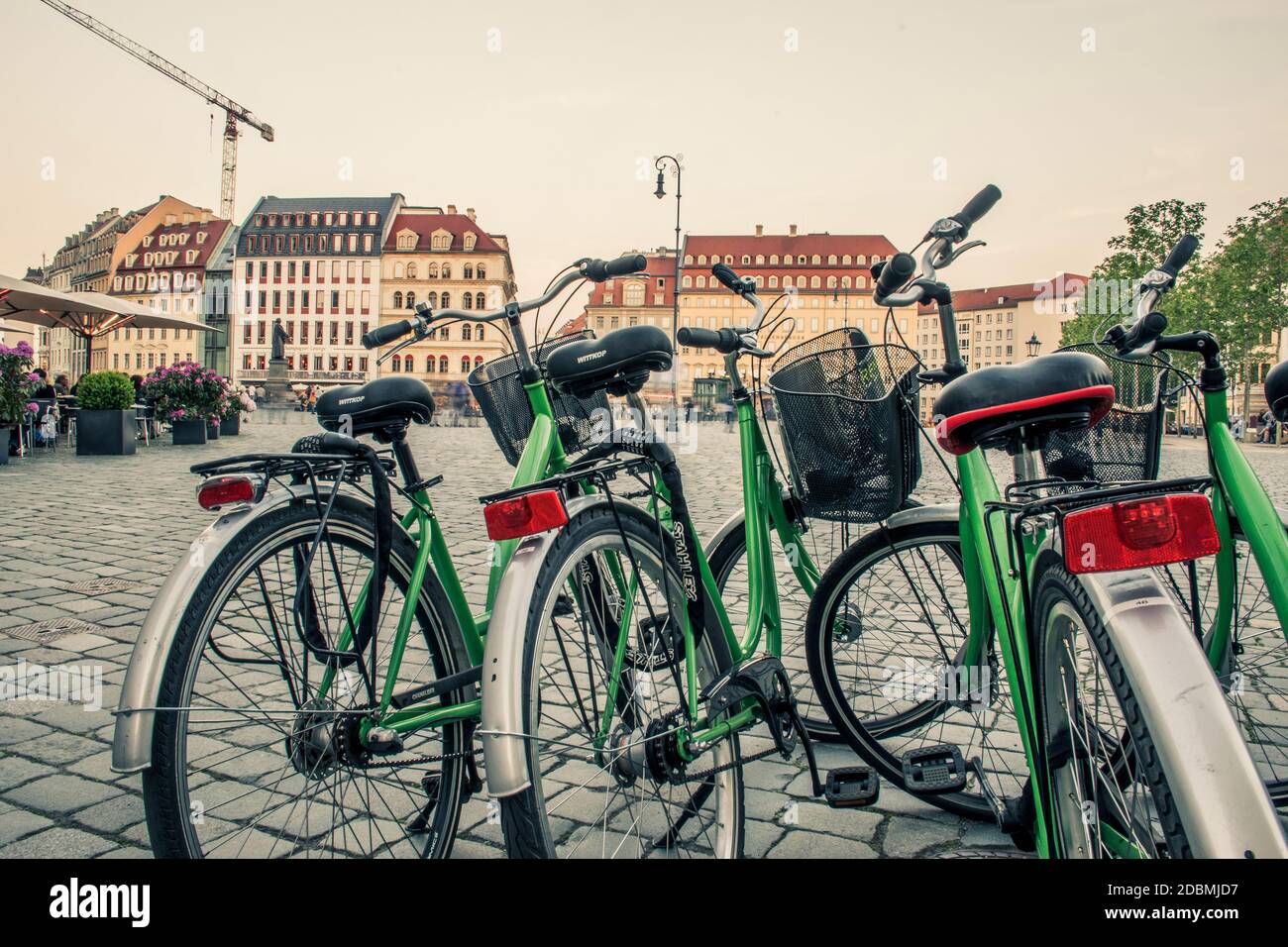 18 May 2019 Dresden, Germany / Travel concept photo of rental bikes at