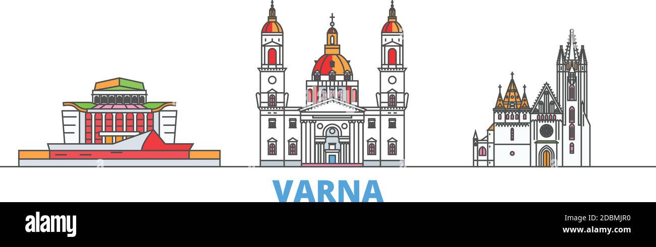 Bulgaria, Varna line cityscape, flat vector. Travel city landmark, oultine illustration, line world icons Stock Vector