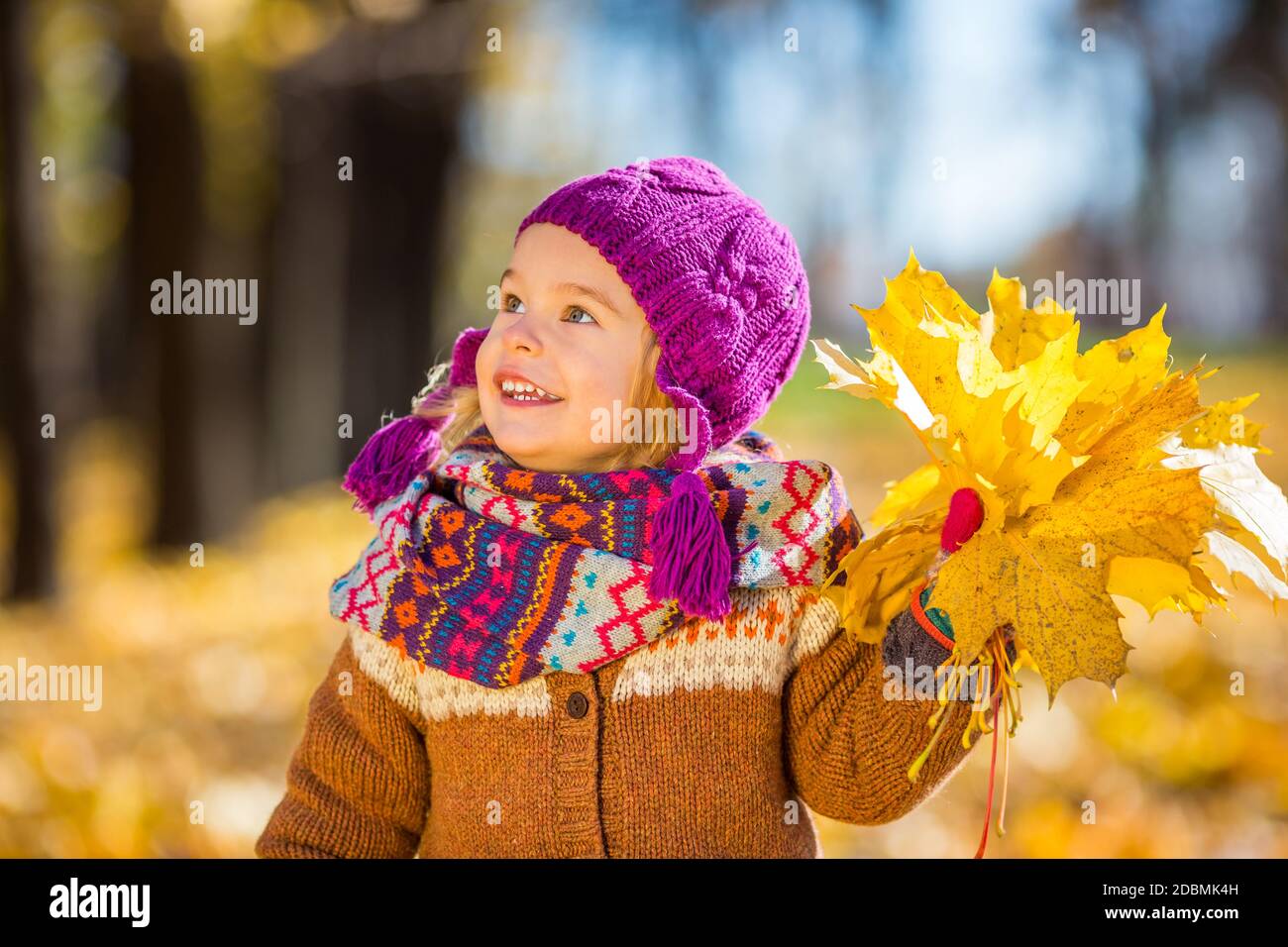 Little girl playing with autumn leaves in the park Stock Photo - Alamy