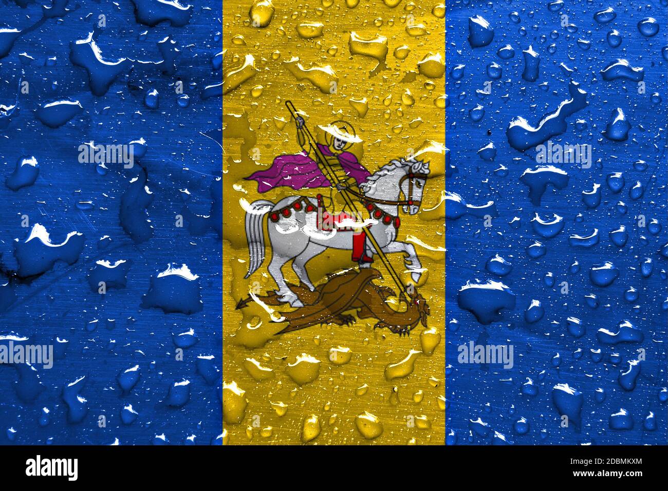 flag of Kiev Oblast with rain drops Stock Photo