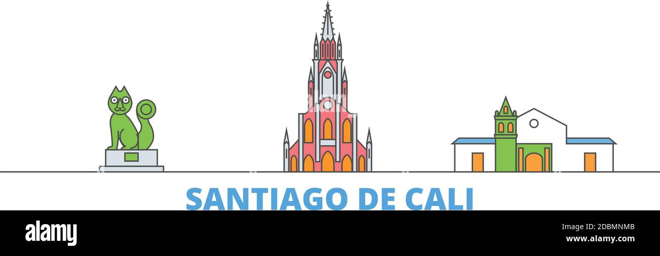Colombia, Santiago De Cali line cityscape, flat vector. Travel city ...