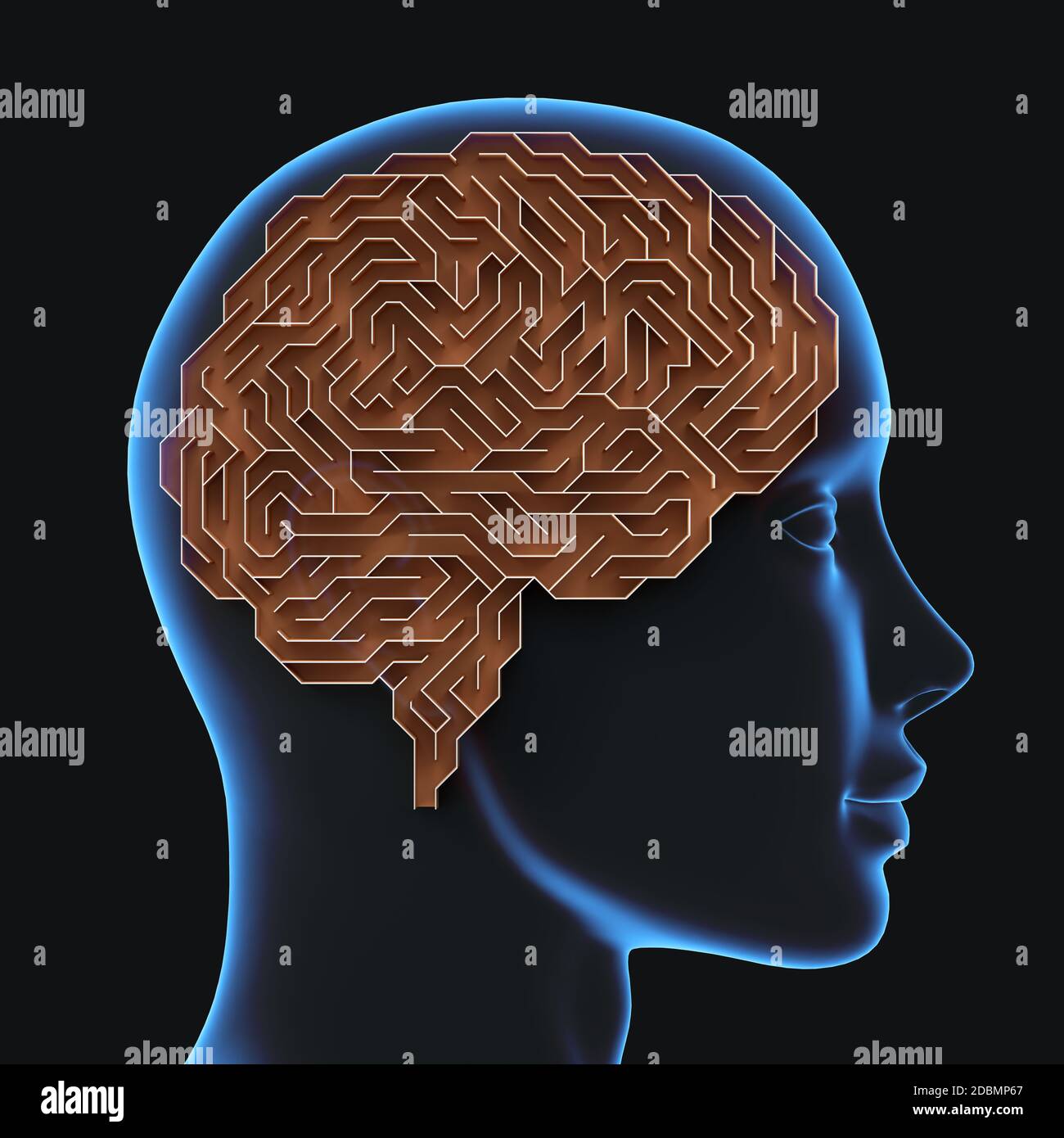 Brain shaped maze with clipping path included. Conceptual image of ...