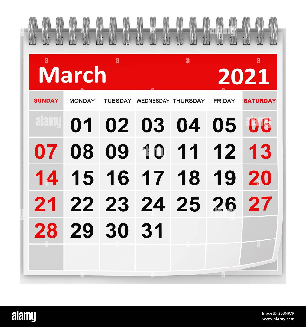 March 2021 , This is a 3d rendered computer generated image. Isolated on white. Stock Photo