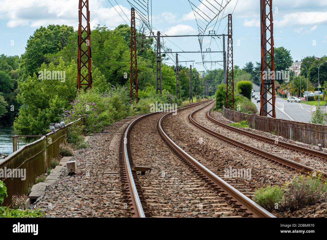 view of railway in the french countryside Stock Photo