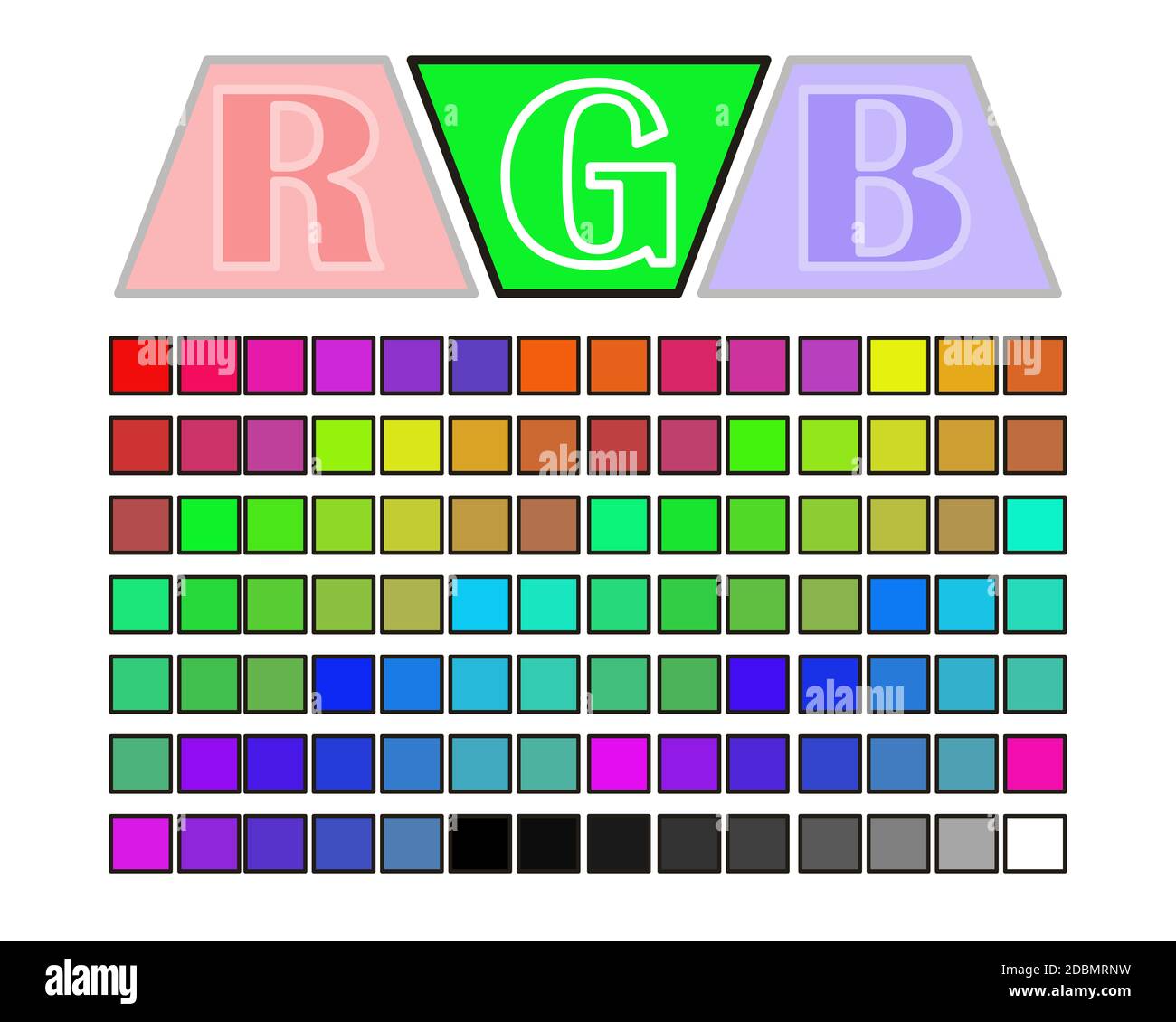 Block colours design on a white background with one dominating colour - green dominating colour. Stock Photo