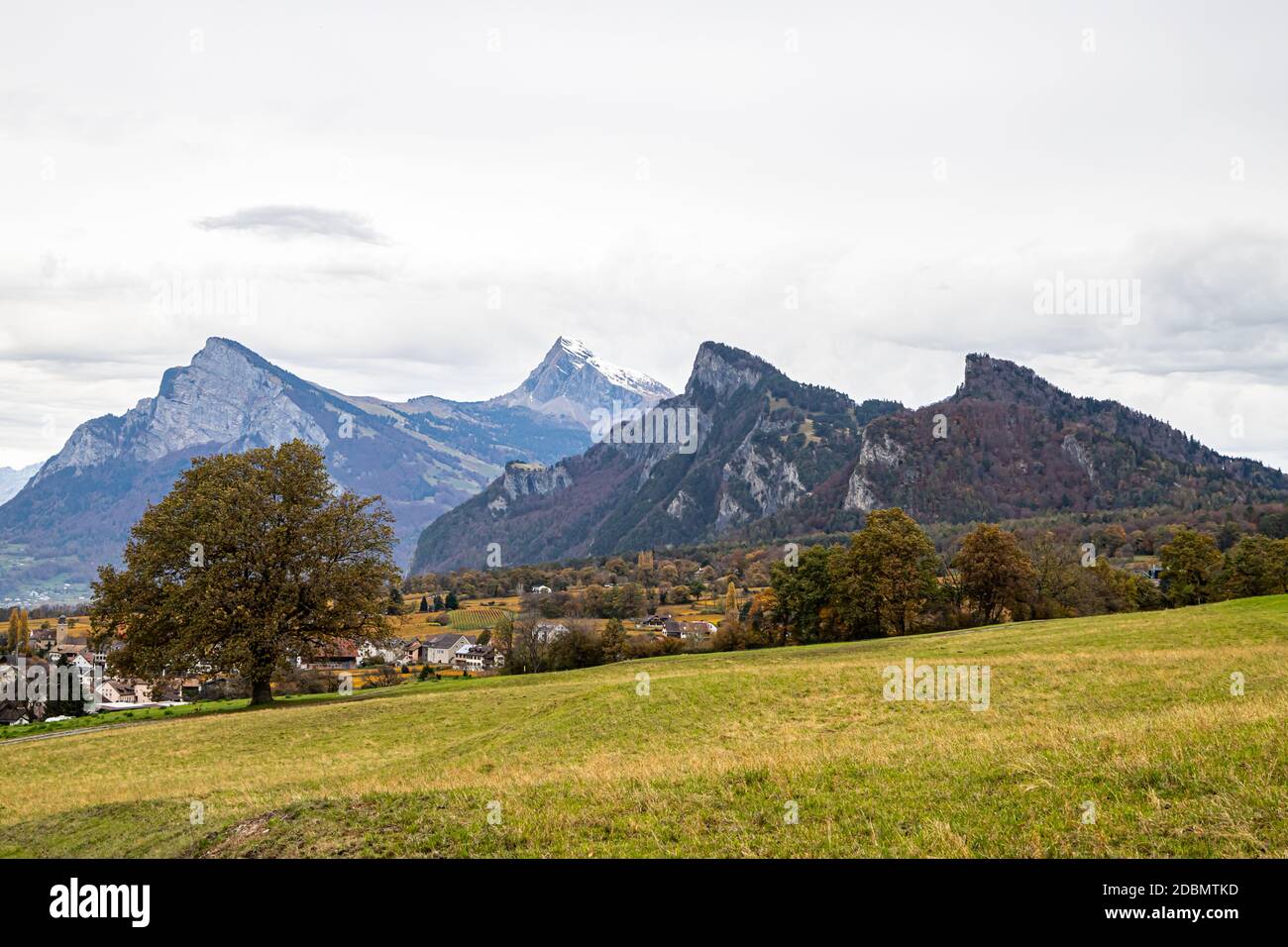 Mountains near Jenins and Maienfeld Switzerland in the Autumn, Copy Paste Mountain Stock Photo