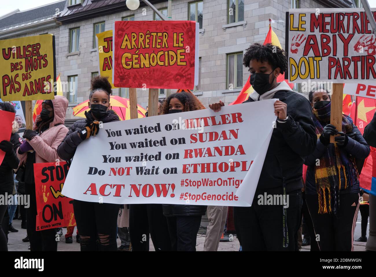 Ottawa, Canada. November 17th, 2020. Over 300 people took to the streets of Ottawa to protest the war in Tigray region of Ethiopia and the offensive undertaken by Prime Minister Abiy Ahmed against them. They stopped in front of the Embassy of the United States of America to demand intervention in the conflict. Abiy, last year's Nobel Peace Prize winner, continues to reject international pleas for dialogue and de-escalation in the two-week conflict. Credit: meanderingemu/Alamy Live News Stock Photo