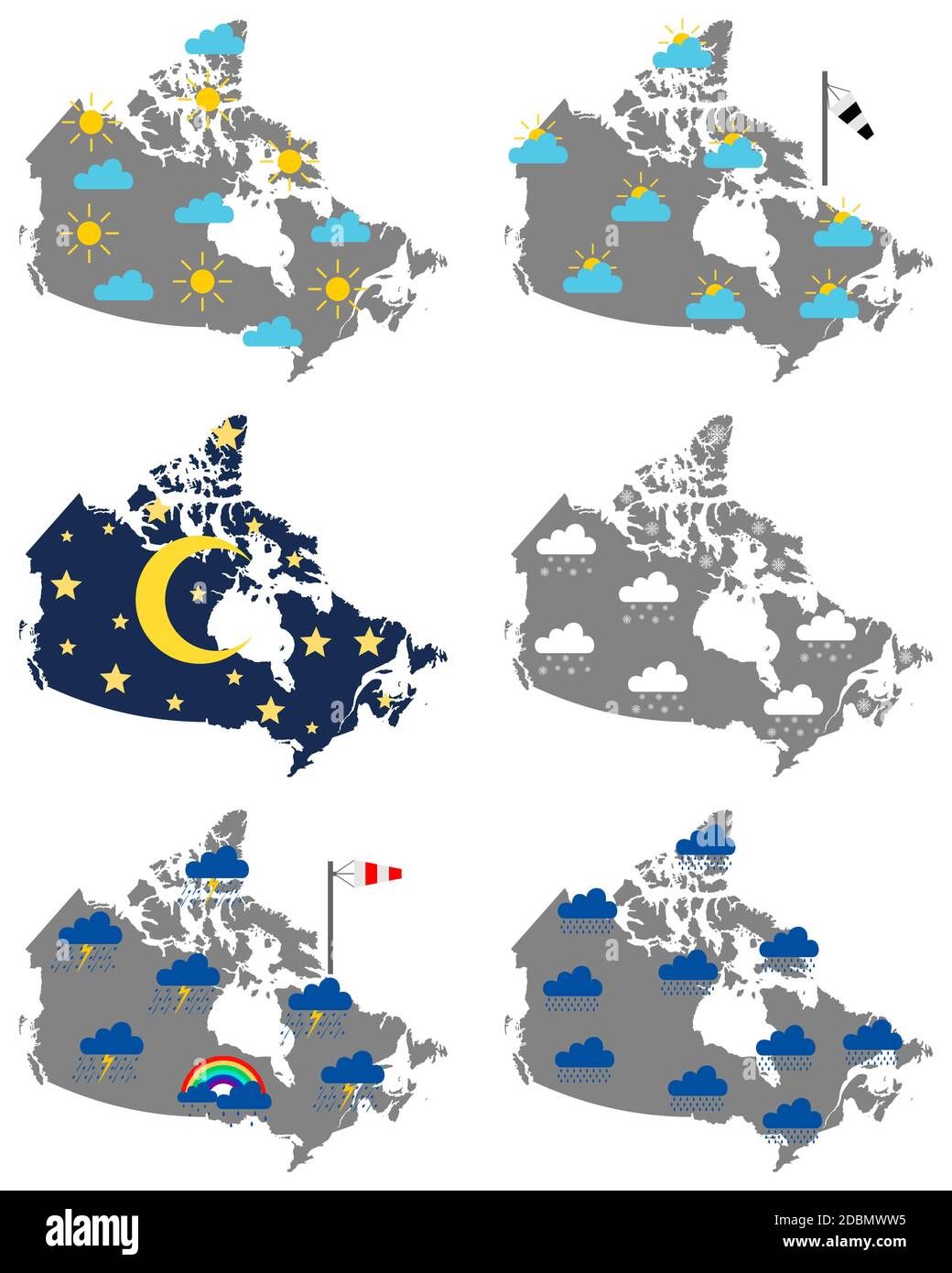 Karten von Kanada mit verschiedenen Wettersymbolen Stock Photo