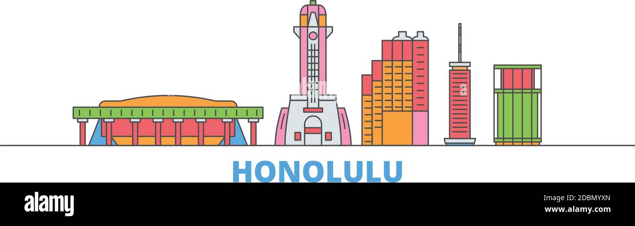 United States, Honolulu line cityscape, flat vector. Travel city landmark, oultine illustration, line world icons Stock Vector