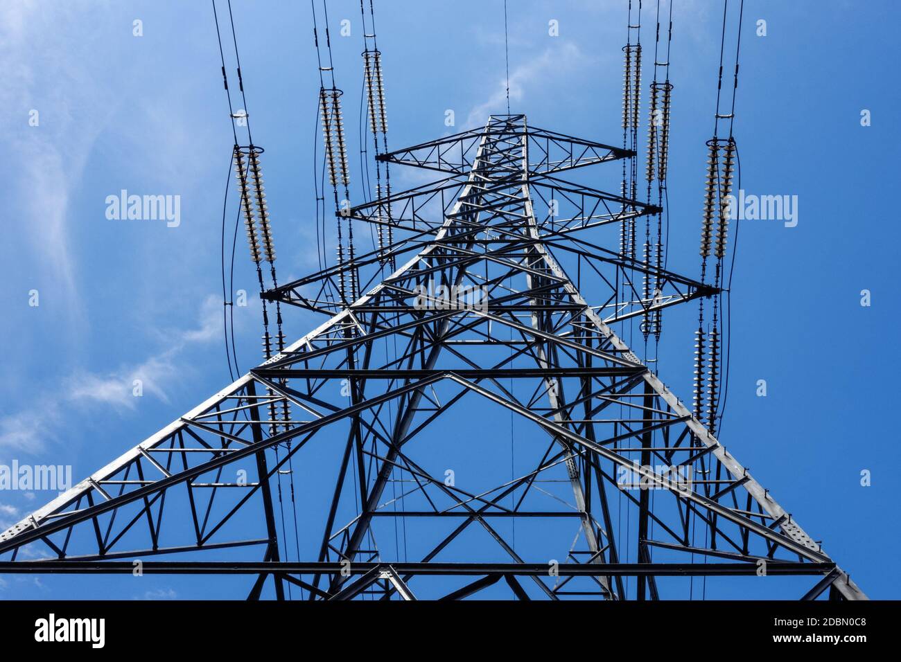 Electricity pylon with blue sky Stock Photo