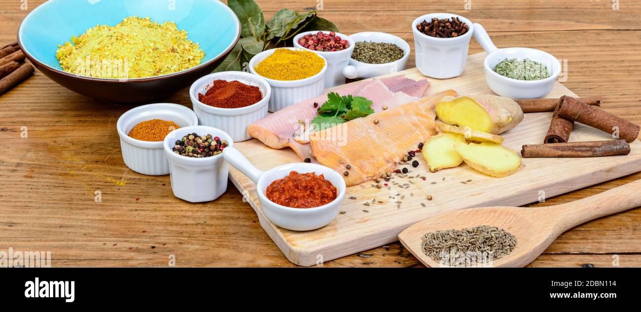 fish fillet with assortment of spices Stock Photo