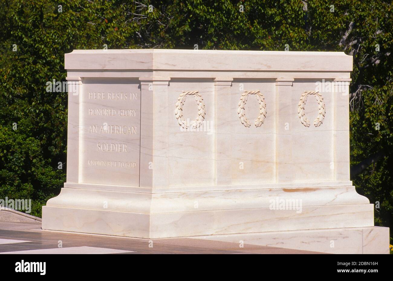 ARLINGTON, VIRGINIA, USA - Tomb of the Unknown Soldier, marble sarcophagus, Arlington National Cemetery. Stock Photo