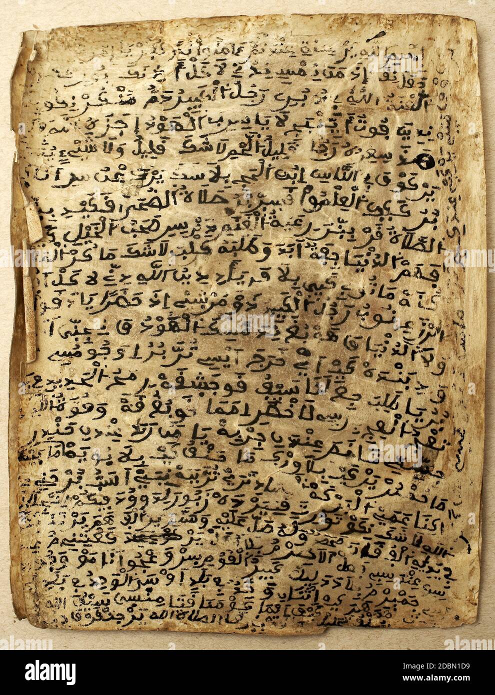 Manuscript written on the skin of a gazelle --in der private library Mama Haidera inTimbuktu , Mali , Africa . Stock Photo