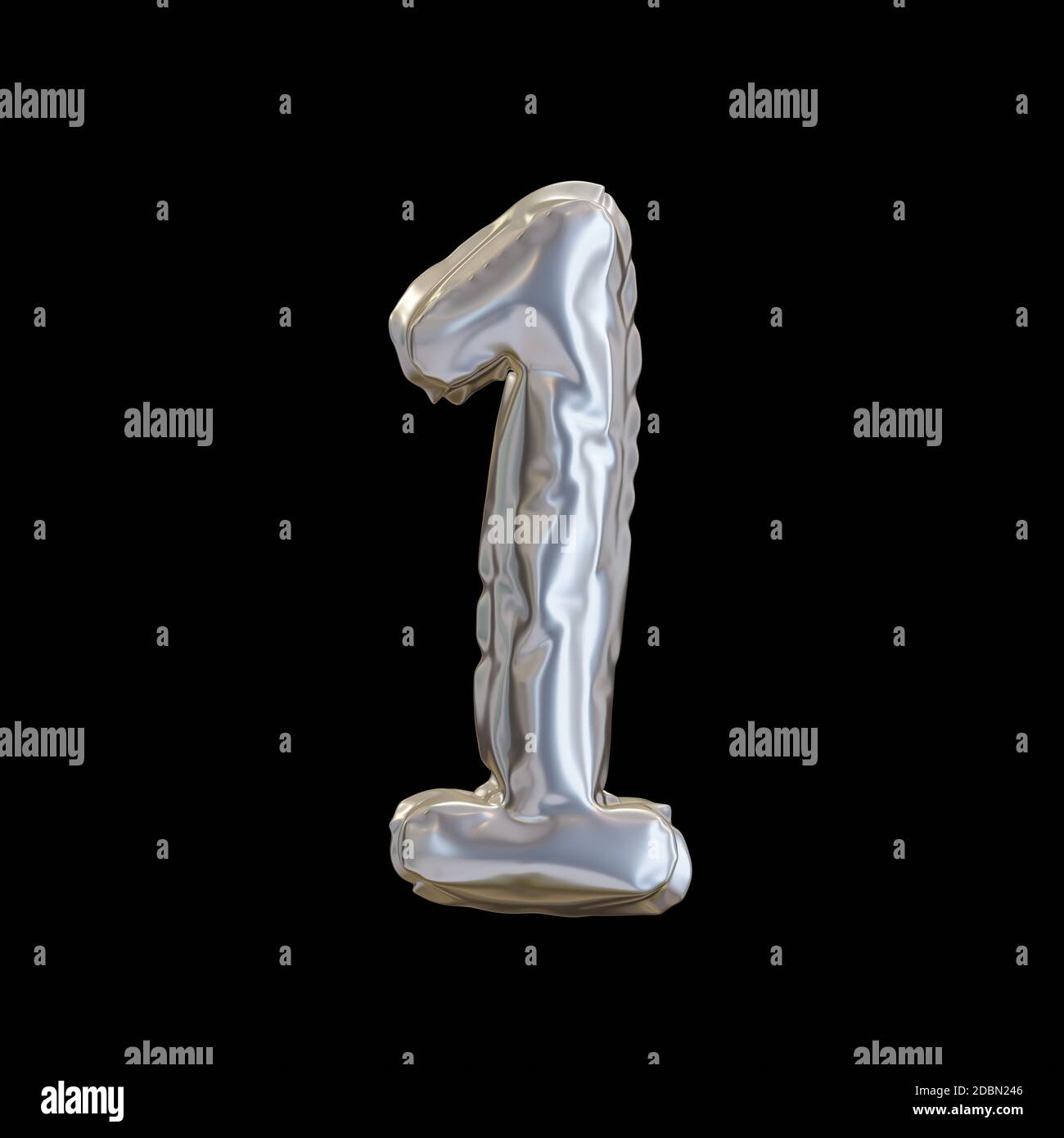 Silver Balloon Number 1, Realistic 3D Rendering on a black background